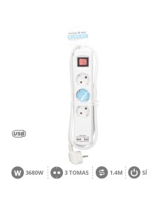 BASE MULTIPLE 3T + 2 USB + INT. (3X1.5MM) 1,4M BLANCA 2