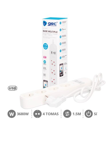 BASE MULTIPLE INTELIGENTE 4T + 2 USB + TIPO C (3X1.5MM) 1,5M
