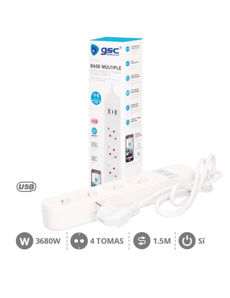 BASE MULTIPLE INTELIGENTE 4T + 2 USB + TIPO C (3X1.5MM) 1,5M