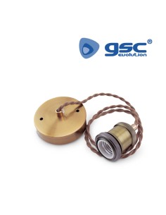 PORTALAMPARAS LATON COLGANTE E27 1M CABLE TRENZADO DORADO 2