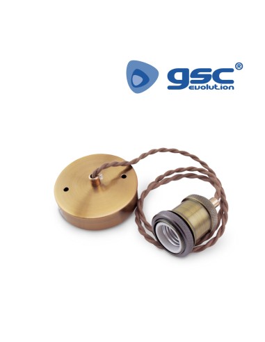 PORTALAMPARAS LATON COLGANTE E27 1M CABLE TRENZADO DORADO