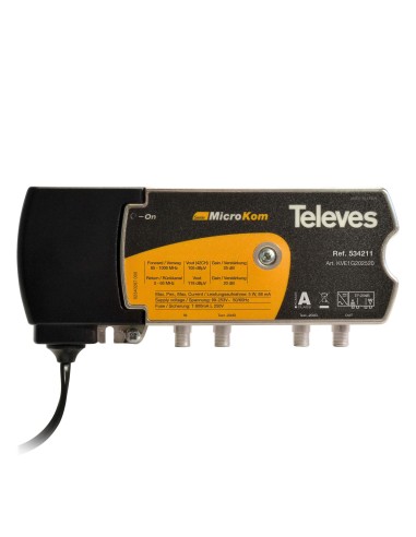 CENTRAL AMPLIFICADORA DE LINEA MICROKOM 1E/1S 25dB RETORNO ACTIVO TELEVES 534211