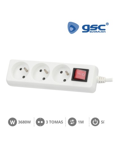 MULTIPRISE 3P + INT (3X1.0MM) 1M BLANCHE