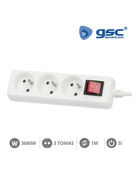 MULTIPRISE 3P + INT (3X1.0MM) 1M BLANCHE