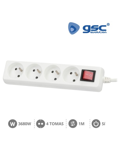 MULTIPRISE 4P + INT (3X1.0MM) 1M BLANCHE