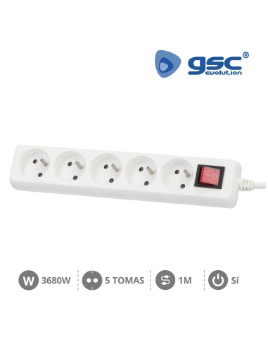 MULTIPRISE 5P + INT (3X1.0MM) 1M BLANCHE