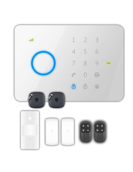 KIT DE ALARMA DOMÉSTICA - PANEL TÁCTIL CON MÓDULO GSM - ENVÍO DE ALERTAS POR SMS Y LLAMADA - DETECTOR PIR VOLUMÉTRICO - 2 CONTAC