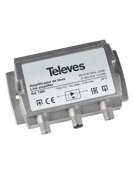 AMP. LINHA FI 25dB Vs106dBµV C/PASS. DC TELEVES 7485