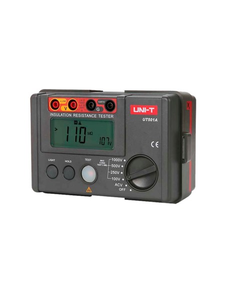 MEDIDOR DE RESISTENCIA DE AISLAMIENTO ELÉCTRICO - DISPLAY LCD DE HASTA 2000 CUENTAS - MEDICIÓN DE VOLTAJE AC HASTA 750V - APAGAD