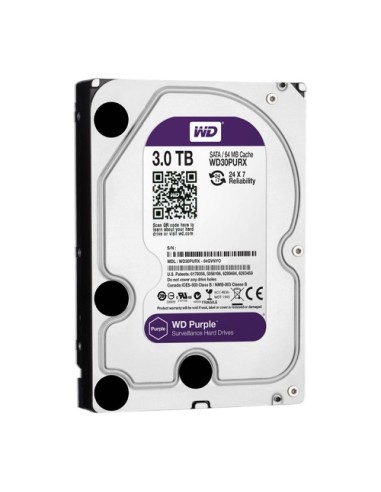 DISCO DURO WESTERN DIGITAL - CAPACIDAD 3 TB - INTERFAZ SATA HASTA 175 MB/S - MODELO WD30PURZ - ESPECIAL PARA VIDEOGRABADORES - H