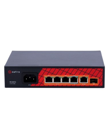 SAFIRE SWITCH HI-POE - 4 PUERTOS POE + 1 UPLINK RJ45 + 1 UPLINK SFP - VELOCIDAD DE PUERTOS GIGABIT 10/100/1000MBPS - 3 PUERTOS P