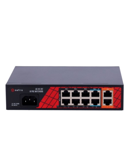 SAFIRE SWITCH HI-POE - 8 PUERTOS POE + 2 UPLINK RJ45 - HIBRIDO 8X10/100MBPS + 2X10/100/1000MBPS - 6 PUERTOS POE+ 30W + 2 PUERTOS