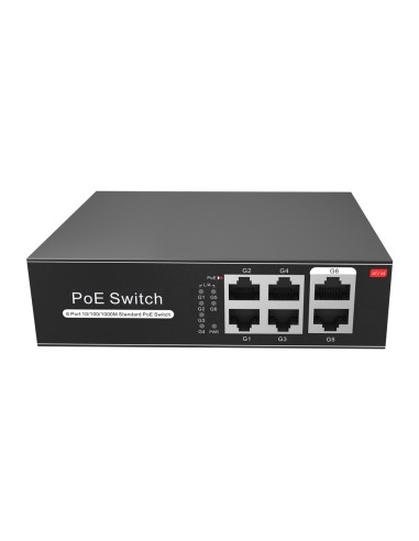 SWITCH POE - 4 PUERTOS POE + 2 UPLINK RJ45 - VELOCIDAD HASTA 1000 MBPS EN TODOS LOS PUERTOS - HASTA 60W EN TOTAL PARA TODOS LOS