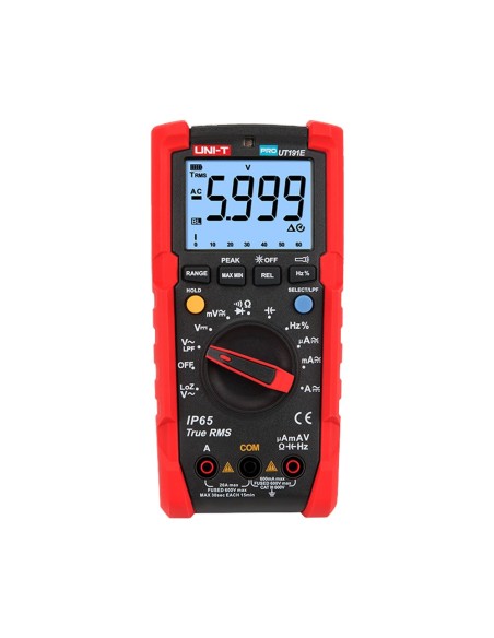 MULTÍMETRO DIGITAL INDUSTRIAL TRUE RMS - IP65 Y RESISTENTE A CAÍDAS DE 2 M - MEDICIÓN DC Y AC HASTA 600V / 20 A - LINTERNA INTEG