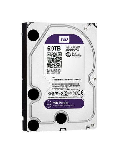 DISCO DURO WESTERN DIGITAL - CAPACIDAD 6 TB - INTERFAZ SATA HASTA 175 MB/S - MODELO WD64PURZ - ESPECIAL PARA VIDEOGRABADORES - H