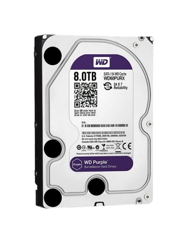 DISCO DURO WESTERN DIGITAL - CAPACIDAD 8 TB - INTERFAZ SATA HASTA 215 MB/S - MODELO WD85PURZ - ESPECIAL PARA VIDEOGRABADORES - H