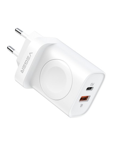 VEGER - CARGADOR USB E INALÁMBRICO (PARA IWATCH) - POTENCIA 25W - CARGA RÁPIDA 22.5W - SALIDAS USB-A, USB-C E INALÁMBRICA - COLO