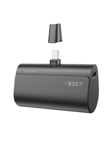 VEGER MINI POWER BANK CON LEDS CARGA - CAPACIDAD 5000MAH - ENTRADA USB-C - SALIDA CONECTOR LIGHTNING - CARGA 1 DISPOSITIVO - CAR