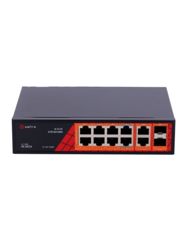 SAFIRE SWITCH HI-POE - 8 PUERTOS POE + 2 SFP + 2 RJ45 - VELOCIDAD DE PUERTOS GIGABIT 10/100/1000MBPS - 6 PUERTOS POE+ 30W + 2 PU