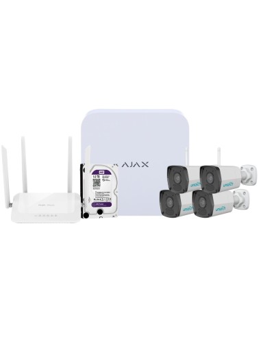 KIT DE VIDEOVIGILANCIA AJAX - GRABADOR AJAX DE 8 CANALES   - 4 CÁMARAS BULLET WIFI DE 2 MPX UNIARCH - ROUTER WIFI DE 4 PUERTOS -