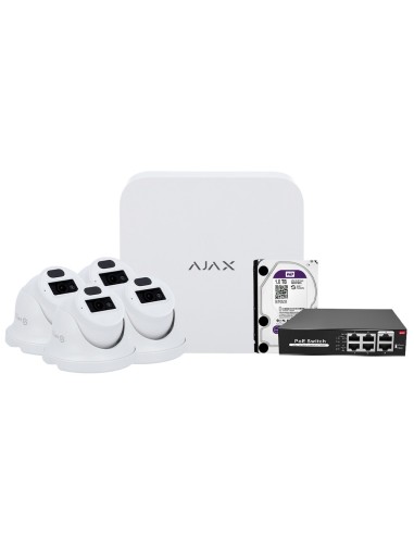 KIT DE VIDEOVIGILANCIA AJAX - GRABADOR AJAX DE 8 CANALES   - 4 CÁMARAS TURRET DE 2 MPX SAFIRE SMART  - SWITCH POE DE 4 CANALES -