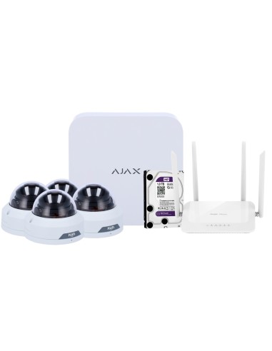 KIT DE VIDEOVIGILANCIA AJAX - GRABADOR AJAX DE 8 CANALES   - 4 CÁMARAS TURRET WIFI DE 2 MPX UNIVIEW - ROUTER WIFI DE 4 PUERTOS -