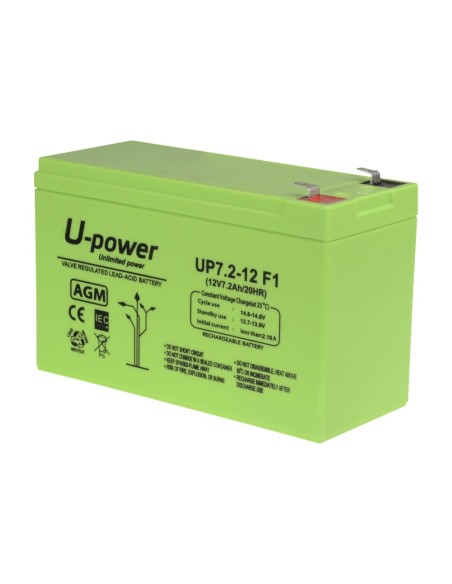 UPOWER - BATERÍA RECARGABLE - TECNOLOGÍA PLOMO ÁCIDO AGM - VOLTAJE 12 V - CAPACIDAD 7.2 AH - 101 X 151 X 65 MM / 2180 G - PARA R