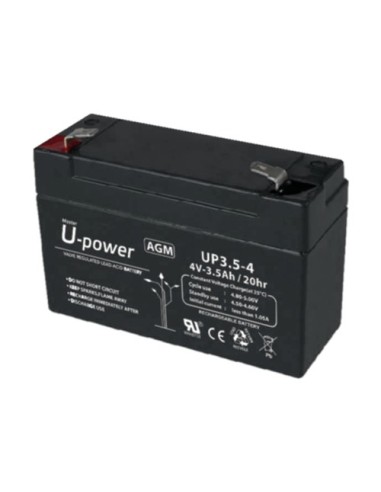 UPOWER - BATERÍA RECARGABLE - TECNOLOGÍA PLOMO ÁCIDO AGM - VOLTAJE 4 V - CAPACIDAD 3.5 AH - 65 X 90 X 34 / 420 G - PARA RESPALDO