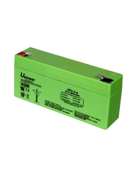 UPOWER - BATERÍA RECARGABLE - TECNOLOGÍA PLOMO ÁCIDO AGM - VOLTAJE 6 V - CAPACIDAD 3.2 AH - 66 X 134 X 34 / 670 G - PARA RESPALD