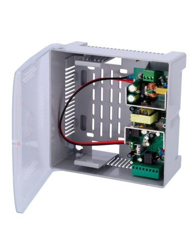 ALIMENTADOR PARA CONTROL DE ACCESO - CONFIGURABLE NO/NC - SALIDA DC 12.5-13.8V / 5A - CAJA DE PLÁSTICO - APTO PARA BATERÍA AUXIL