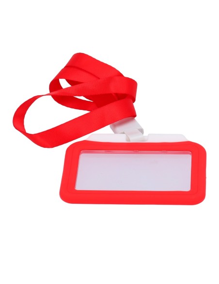 PORTA-TARJETAS - DISPOSICIÓN HORIZONTAL - LÁMINAS DE PLÁSTICO PROTECTORAS - FABRICADO EN SILICONA - COLOR ROJO