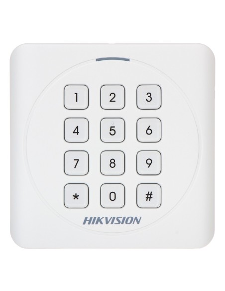 LECTOR DE ACCESO - ACCESO POR TARJETA EM Y PIN - INDICADOR LED Y ACÚSTICO - WIEGAND 26/34 - COMPATIBLE CON CONTROLADORAS HIKVISI