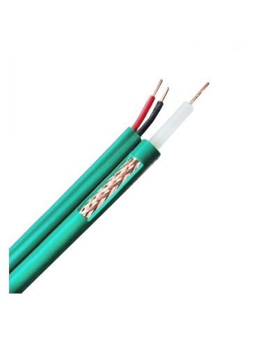 CABLE COAXIAL KX6 - VÍDEO Y ALIMENTACIÓN - ROLLO DE 100 METROS - CUBIERTA COLOR VERDE - CABLES SEPARADOS PARALELOS - BAJAS PÉRDI