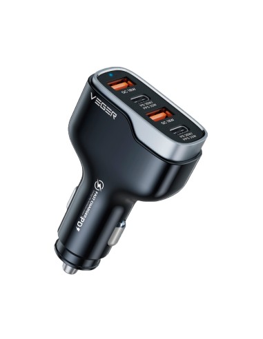 VEGER - MECHERO COCHE - POTENCIA 66W - CARGA RÁPIDA 30W - SALIDAS 2X USB-C, 2X USB-A  - COLOR NEGRO