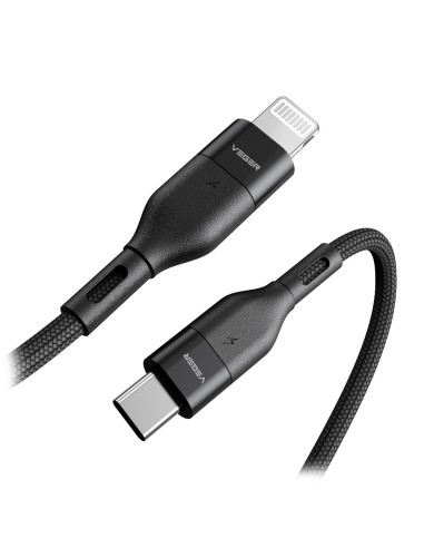 VEGER - CABLE USB2.0 PARA PORTÁTILES - USB-C A LIGHTNING - CUBIERTA DE METAL, NYLON TRENZADO  - LONGITUD 1.2M  - CARGA RÁPIDA PD