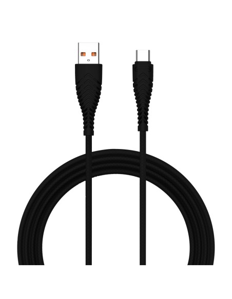 VEGER - CABLE USB2.0  - USB-A TO USB-C - PLASTIC SHEATH, BRAIDED NYLON  - LENGTH 1.2M - BLACK COLOUR