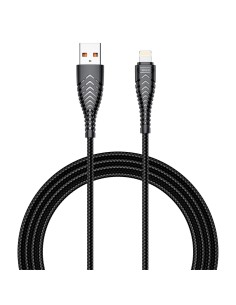VEGER - CABLE USB2.0 - USB-A TO LIGHTNING - PLASTIC SHEATH, BRAIDED NYLON  - LENGTH 1.2M - BLACK COLOUR