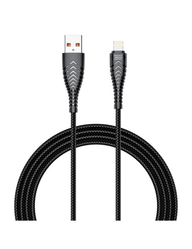 VEGER - CABLE USB2.0 - USB-A A LIGHTNING - CUBIERTA DE PLÁSTICO, NYLON TRENZADO  - LONGITUD 1.2M - COLOR NEGRO