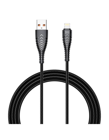 VEGER - CABLE USB2.0 - USB-A TO LIGHTNING - PLASTIC SHEATH, BRAIDED NYLON  - LENGTH 1.2M - BLACK COLOUR