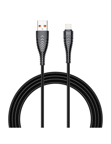 VEGER - CABLE USB2.0 - USB-A TO LIGHTNING - PLASTIC SHEATH, BRAIDED NYLON  - LENGTH 1.2M - BLACK COLOUR