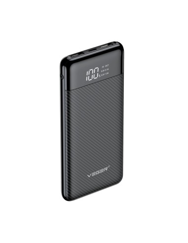 VEGER POWER BANK CON PANTALLA LCD - CAPACIDAD 10000MAH - ENTRADAS USB-C, MICRO USB - SALIDAS USB-C, USB-A  - CARGA 2 DISPOSITIVO