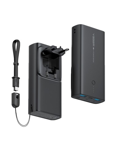 VEGER POWER BANK CON LEDS DE CARGA - CAPACIDAD 10000MAH - ENTRADAS AC, USB-C  - SALIDAS USB-C, 2X USB-A - CARGA 3 DISPOSITIVOS A