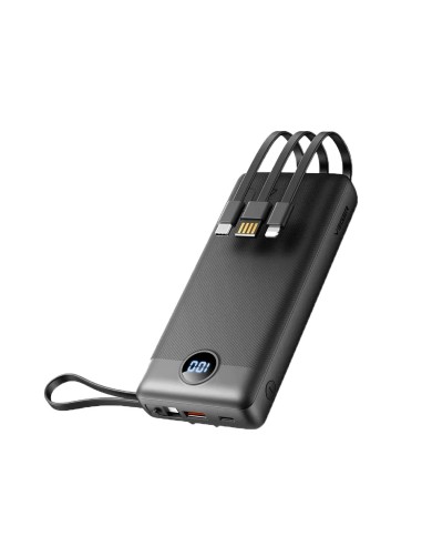 VEGER POWER BANK CON PANTALLA LCD - CAPACIDAD 20000MAH  - ENTRADAS USB-C, CABLE USB-A - SALIDAS USB-C, USB-A Y CABLES INTEGRADOS