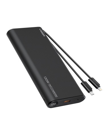 VEGER POWER BANK CON PANTALLA LCD - CAPACIDAD 25000MAH - ENTRADAS USB-C Y CABLES INTEGRADOS - SALIDAS USB-C, USB-A Y CABLES INTE