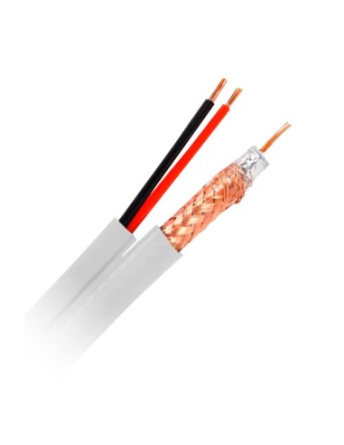 CABLE COMBINADO - RG59 + ALIMENTACIÓN - ROLLO DE 100 METROS - CUBIERTA COLOR BLANCO - DIÁMETRO EXTERIOR 9.0 MM - BAJAS PÉRDIDAS