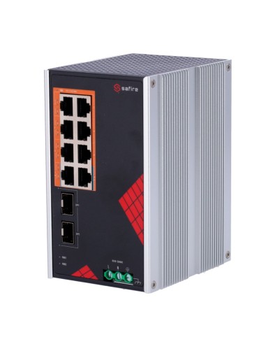 SAFIRE SWITCH INDUSTRIAL ALIMENTACIÓN AC Y DC - 8 PUERTOS GIGABIT + 2 SFP GIGABIT - 6 PUERTOS POE+ 30W + 2 PUERTOS HI-POE 60W -