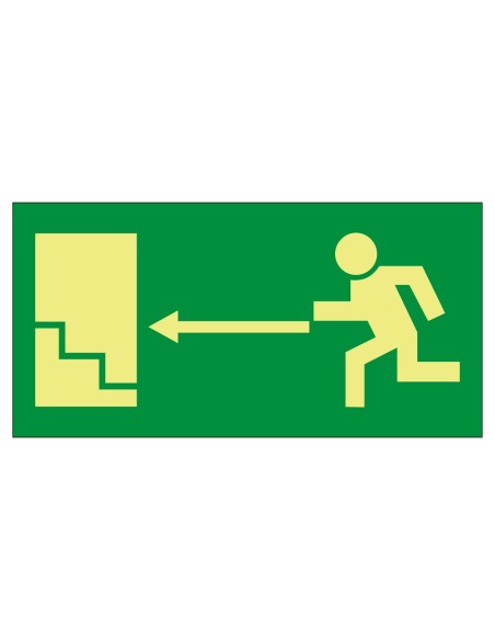 CARTEL DE SEÑALIZACIÓN - SALIDAS Y RECORRIDOS DE EVACUACIÓN - EVACUACIÓN SALIDA ASCENDENTE IZQUIERDA - COLORES FOTOLUMINISCENTES