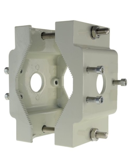 SOPORTE PARA MÁSTILES/FAROLAS - RANGO DIÁMETRO 60~110 MM - FIJACIÓN EN AMBAS CARAS - APTO PARA USO EN EXTERIOR - COLOR BLANCO |