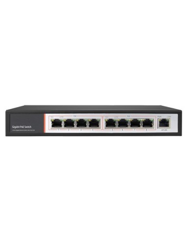 SAFIRE | SWITCH POE GIGABIT - 8 PUERTOS POE + 1 UPLINK RJ45 - VELOCIDAD 10/100/1000 MBPS - POTENCIA 30 W POR PUERTO - POTENCIA M