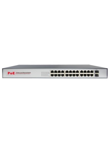 SWITCH POE GIGABIT - 24 PUERTOS POE + 2 PUERTOS SFP | ENRACKABLE - VELOCIDAD 10/100/1000 MBPS - POTENCIA 30 W POR PUERTO - POTEN